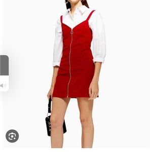 Top shop Red Corduroy Zip up Dress Excellent Condition size US 4